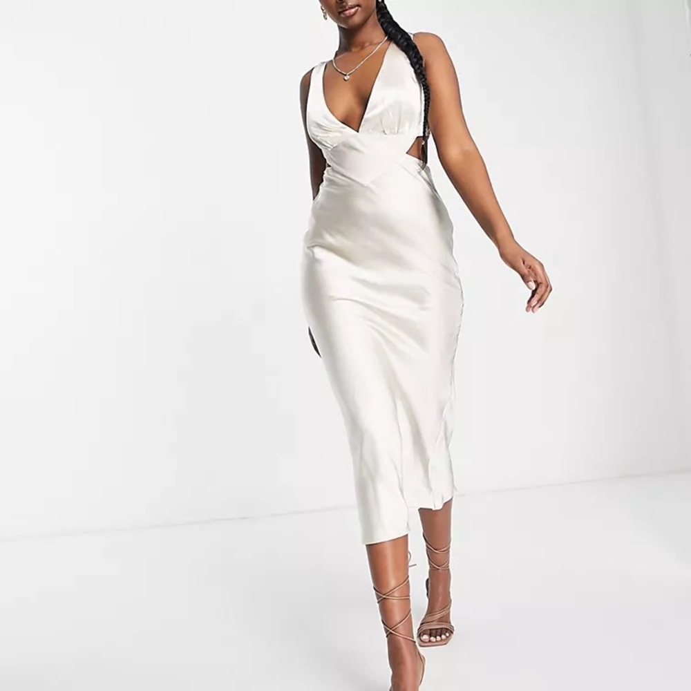 NWT! ASOS Parallel Lines cut out satin slip midi dress in naturals Sz 2 and 6